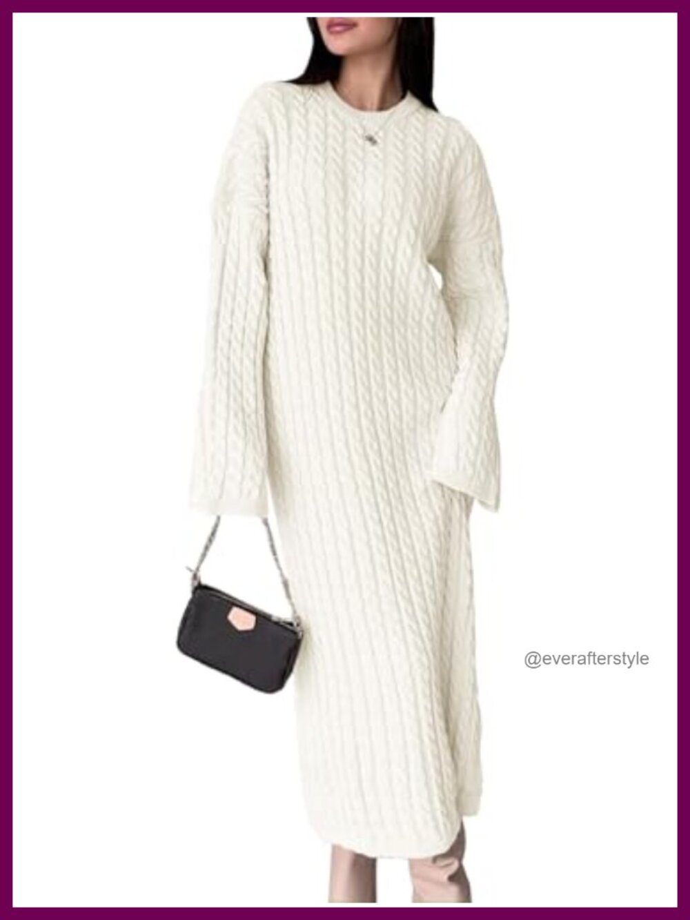 Saodimallsu Oversized Cable Knit Long Sleeve Midi Sweater Dress